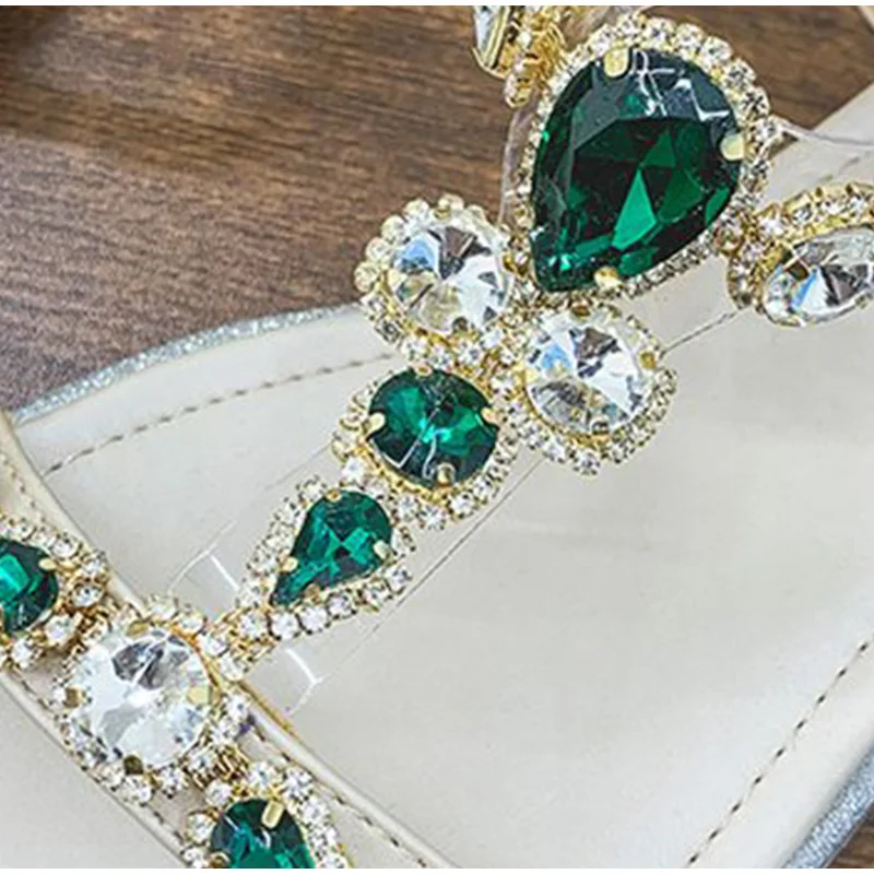 

Ladies Sandals Elegant Party Shoes Crystal Fashion 2021 Summer Hollow Soft PU Ladies Elastic Band Wedge Heels Ladies Ladies