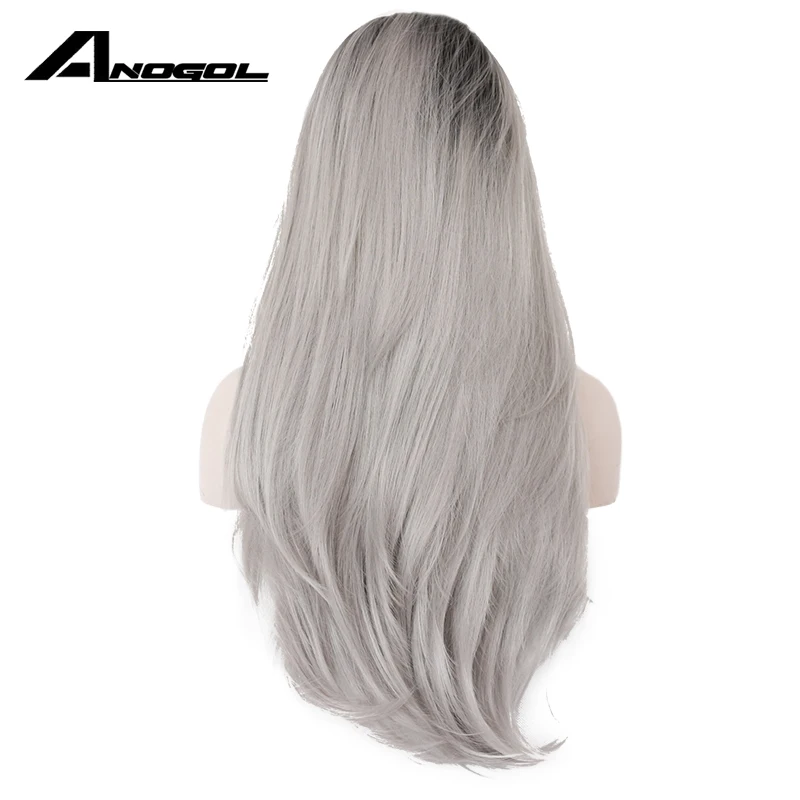 Anogol средняя часть серебристо серый Омбре черные корни длинные натуральные волны