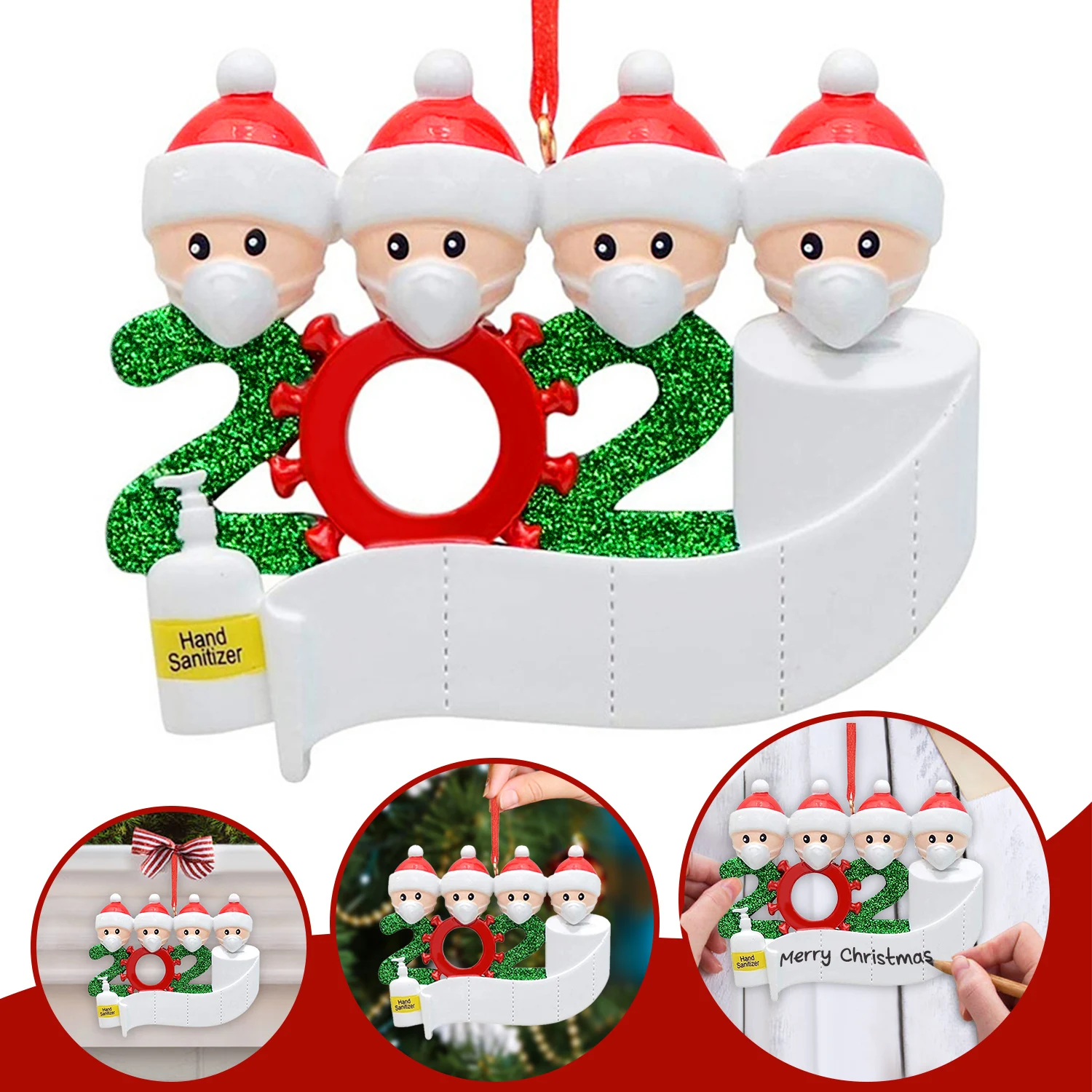 

2020 Рождественское украшение для елки, украшение для вечерние из смолы, персонализированное семейство из 4 подвесок, Рождественский подарок Санта, товары для дома