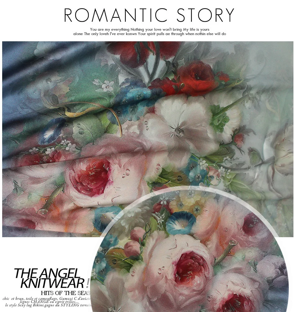 Silks Store Heavy Elastic Satin Fabric - Elegant Plants & Flowers Print - 97% Natural Silk for Formal Dress and Clothing image 4
