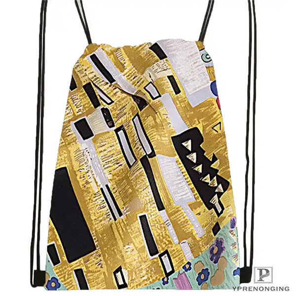 Custom gustav_klimt _ походная сумка на шнурке милый рюкзак для детей (черная спинка) 31x40 см