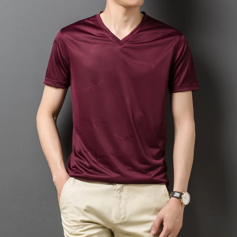 Шелковые футболки с v образным вырезом для мужчин больших размеров атласные