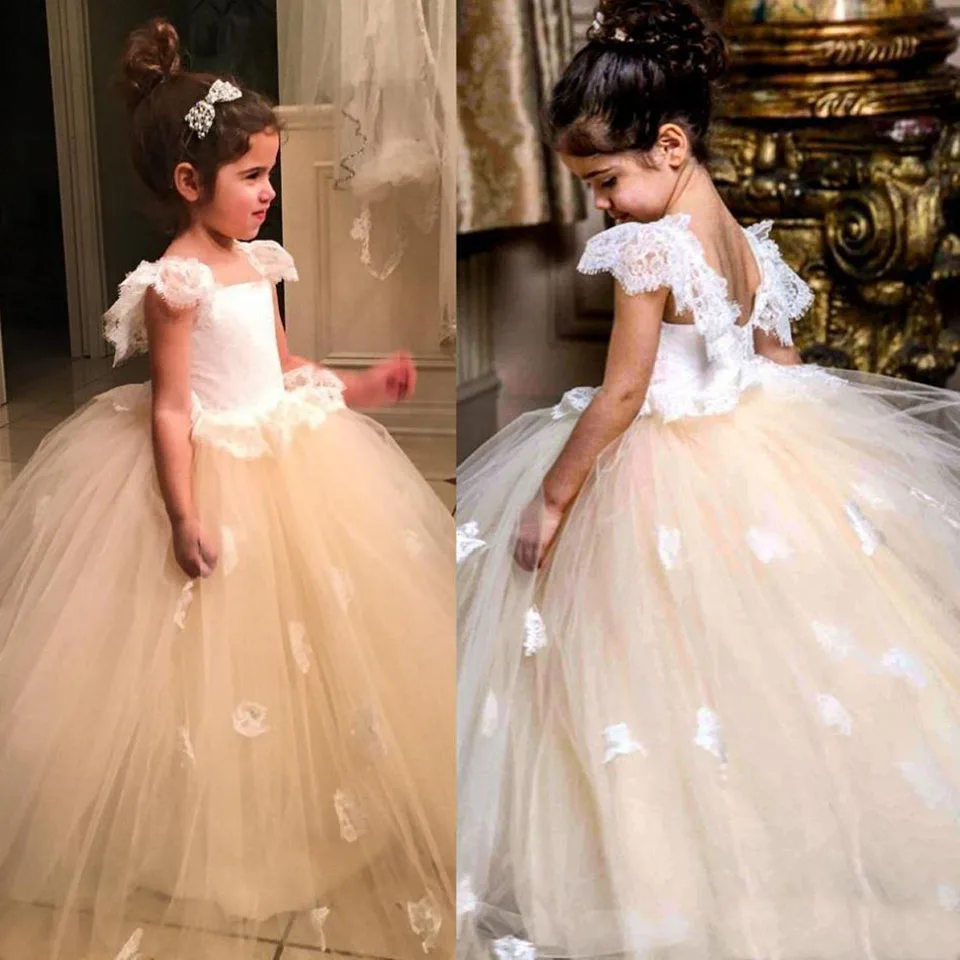 

New Applique Custom Tulle Lace Kids Formal Wear Birthday Christmas Girls Pageant Baby Children Party Dress Flower Girls Dresses