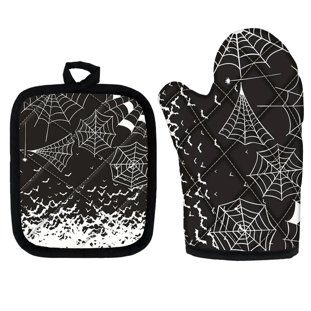 

Black Spider Web Brand Designer Heat Resistant Baking Gloves Polyester Anti-scalding Oven Mitts Non-slip Kitchen Cooking Tools