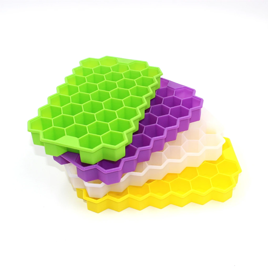 

Honeycomb Shape Ice Cube with Removable Lids 37 Cubes Ice Tray Freeze Mould DIY Silicone Jelly Pudding Mold Random Color