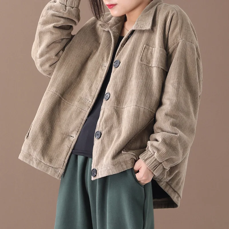 Вельветовое пальто осень-зима 2019 Новое свободное толстое стеганое хлопковое