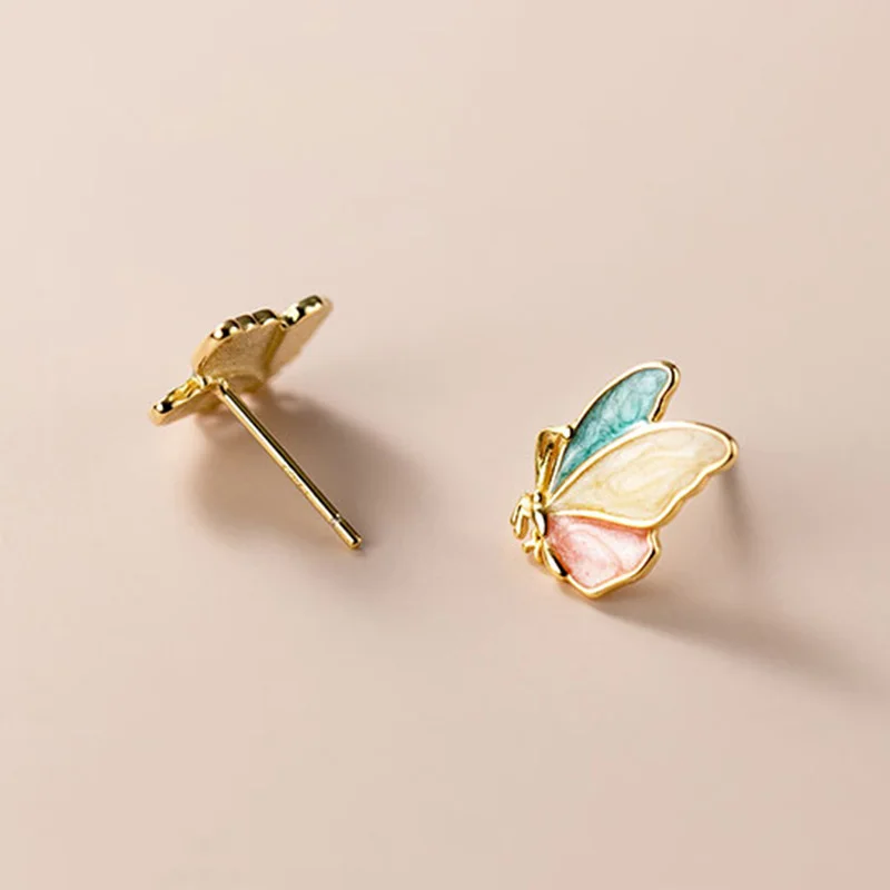

PONYKISS Classic 925 Sterling Silver Colorful Butterfly Stud Earrings for woman Party Fine Jewelry Wholesale Minimlist Accessory