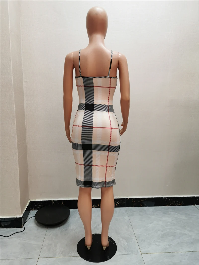 Летние пикантные Спагетти ремень Bodycon платье в клетку футляр для женщин Весна с