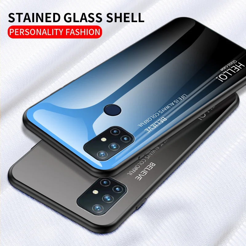 Чехол для Oneplus Nord N10 N100 градиентный чехол из закаленного стекла задняя крышка