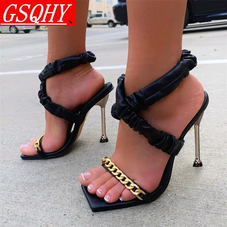 

Ladies High Heels Square Toe Stiletto Heels Solid Color Chain Women's Shoes Sandals New Summer Fashion Casual Women's Shoes