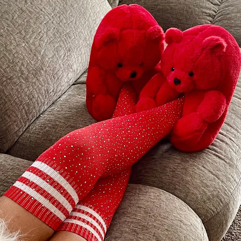 

Teddy Bear Slippers Women Winter Warm Plush Slippers Furry House Shoes Slippers Home Indoor Soft Faux Fur Slides Sliders 2021