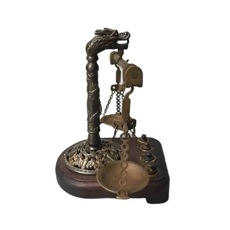 Старое красное дерево Дерево Дракон весы для взвешивания античная латунь