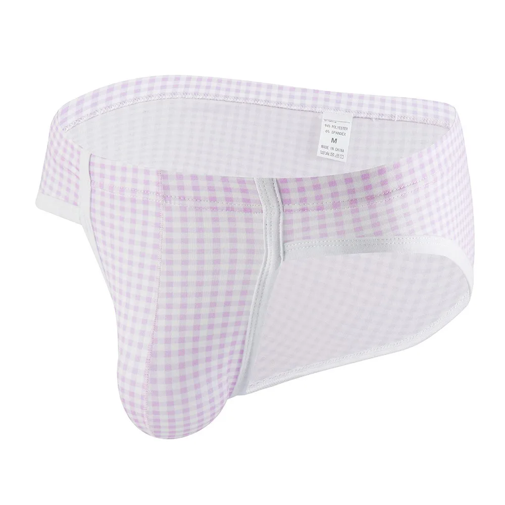 

Mens Fashion Daily Breathable Underwear Plaid Triangle Sexy Underwear Briefs U Convex Pouch New Small Fresh Plaid Men's Briefs