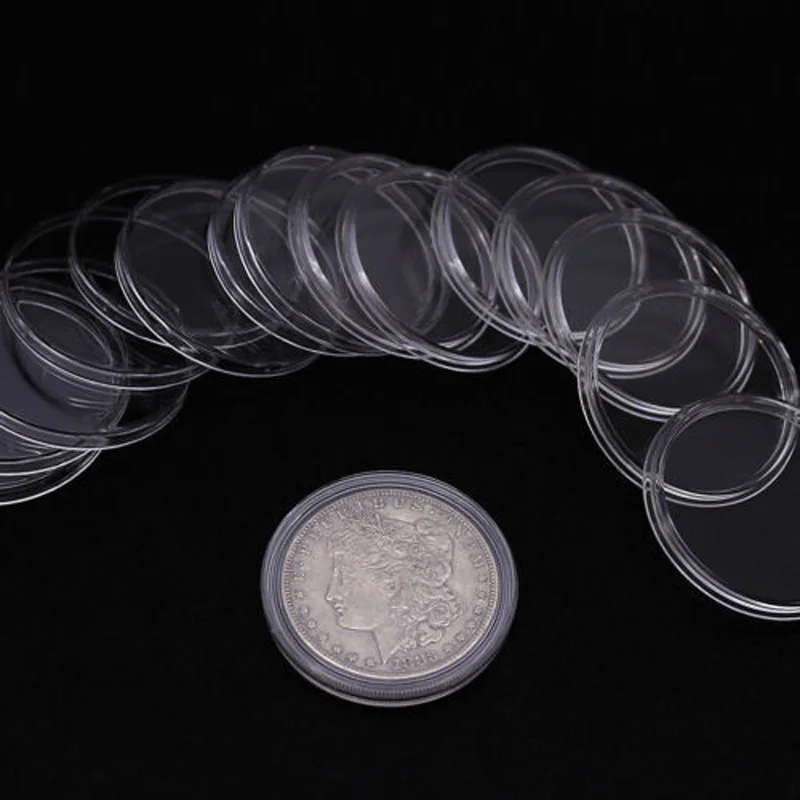 

100PCS Transparent Clear Round Case Coin Storage Capsules Holder Containers Box