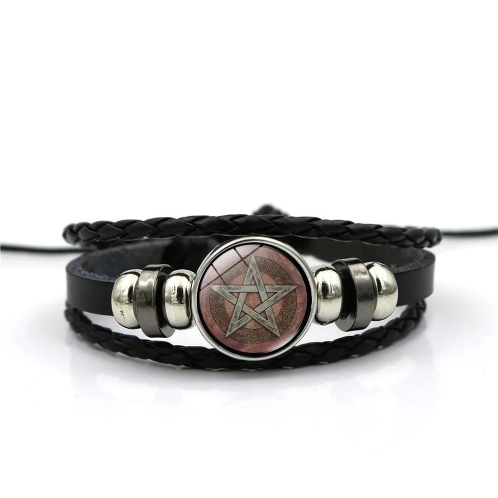 

Nightmare Before Christmas Bracelet Pentagram Time Gem Hand Knitted Bracelet Jewelry Leather Beaded Bracelet