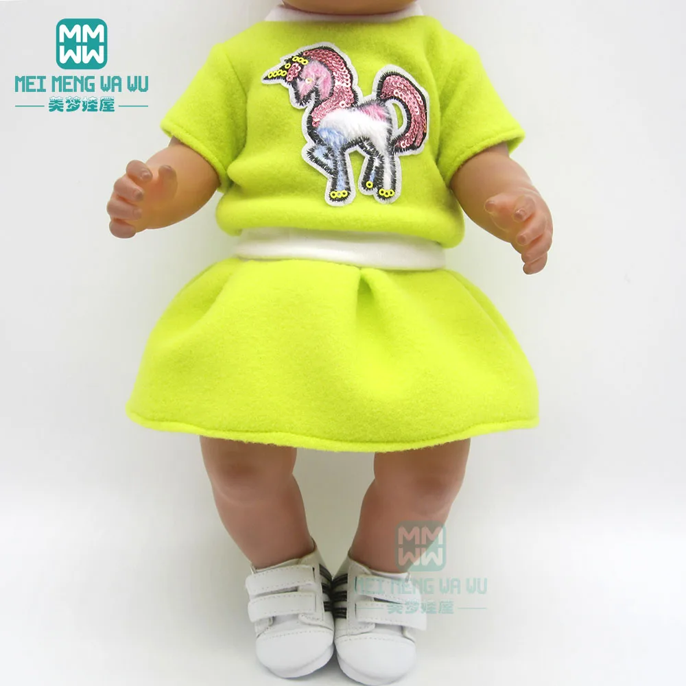 

Clothes for doll fit 43cm baby toy new born doll and 45cm American doll sports suit dress Pink, rose, green