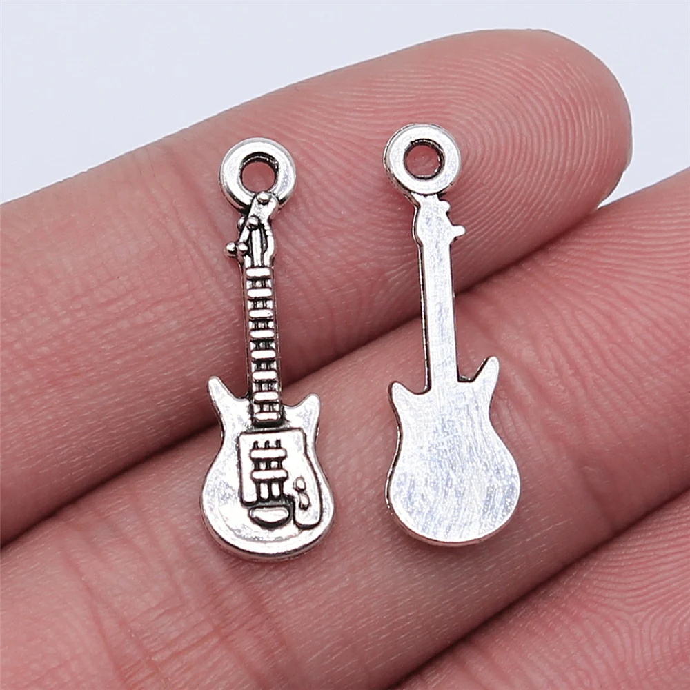 20pcs 24x7mm Antique Silver Plated Guitar Charm Pendant For Jewelry Making DIY Findings - купить по выгодной цене |