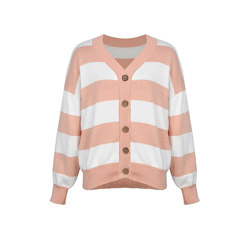 

Striped Knit Cardigan Women Sweater 2020 Autumn Winter V-Neck Single-Breasted Female Tops Casual Fashion Sweater Streetwear New
