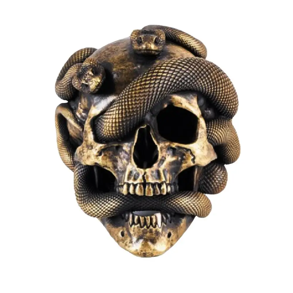 

Realistic Halloween Skull Statue Horror Snake On Skeleton Head Ornament Resin Harmless And Waterproof Home Decoration
