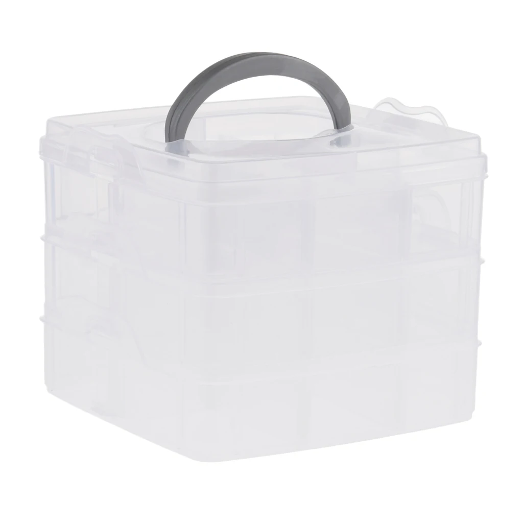

3 Tiers Empty Plastic Storage Case Nail Art Earring Jewelry Container Organizer Box - Clear & Pink Optioanl