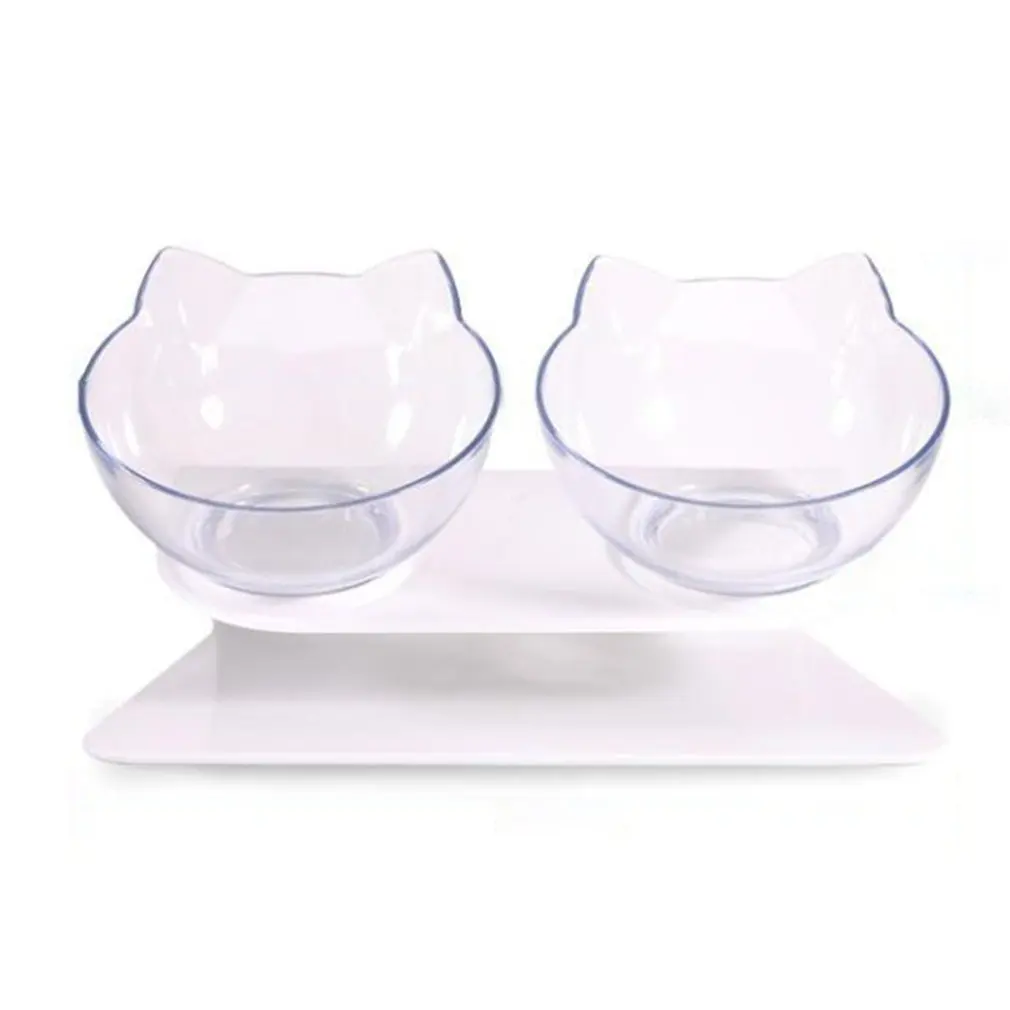 

Cat Double Bowl Cat Bowl Dog Bowl Transparent AS Material Non-slip Food Bowl With Protection Cervical Transparent Cat
