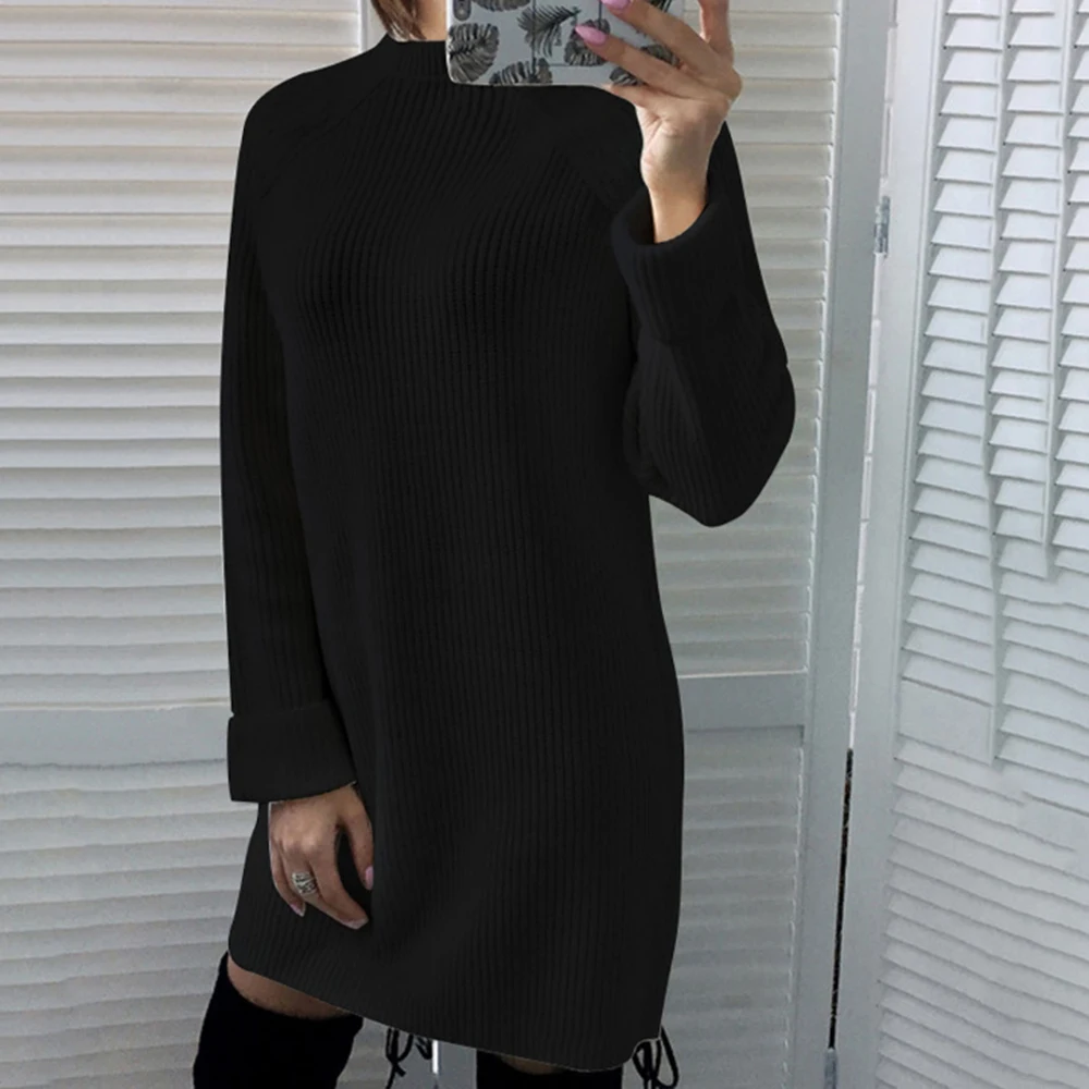 Женское прямое свободное платье-свитер с длинным рукавом повседневное