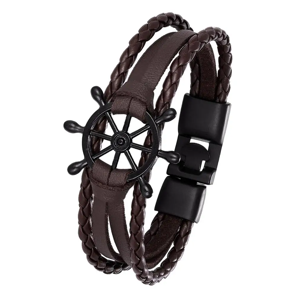 2020 коричневый кожаный мужской кулон браслет Руль Шарм мужчины женщины модные