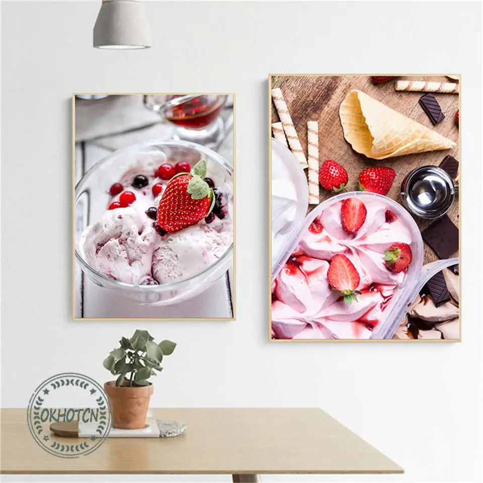 Мороженое клюква клубника вафельные блинчики с ягодами торты искусство на