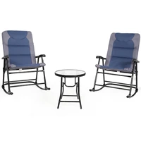 costway 3pcs folding bistro set rocking chair cushioned table garden blue
