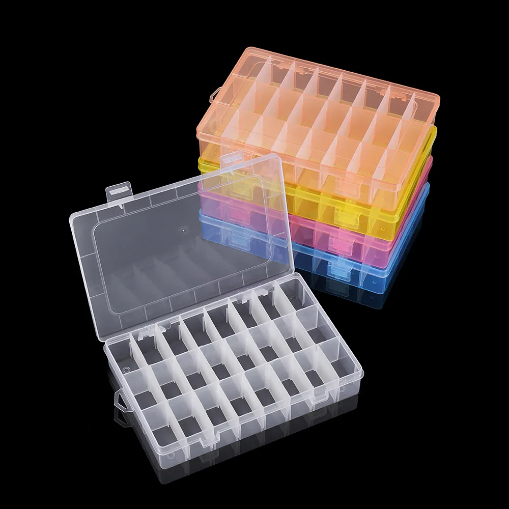 

24 Slots Transparent Adjustable Plastic Beads Storage Boxs Case Display Beads Earring Organizer Container for DIY Jewelry Making