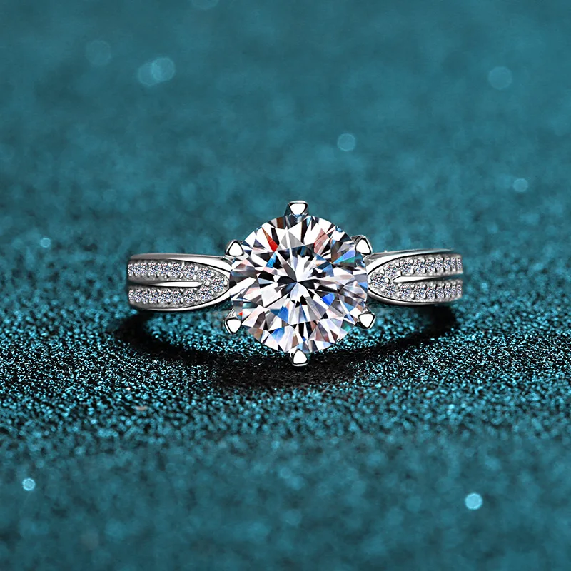 

925 стерлингового серебра 0,5 Ct-2 Ct Круглый Муассанит кольцо прошел Diamond тесты камень Свадебные обручальные кольца для женщин, подарок