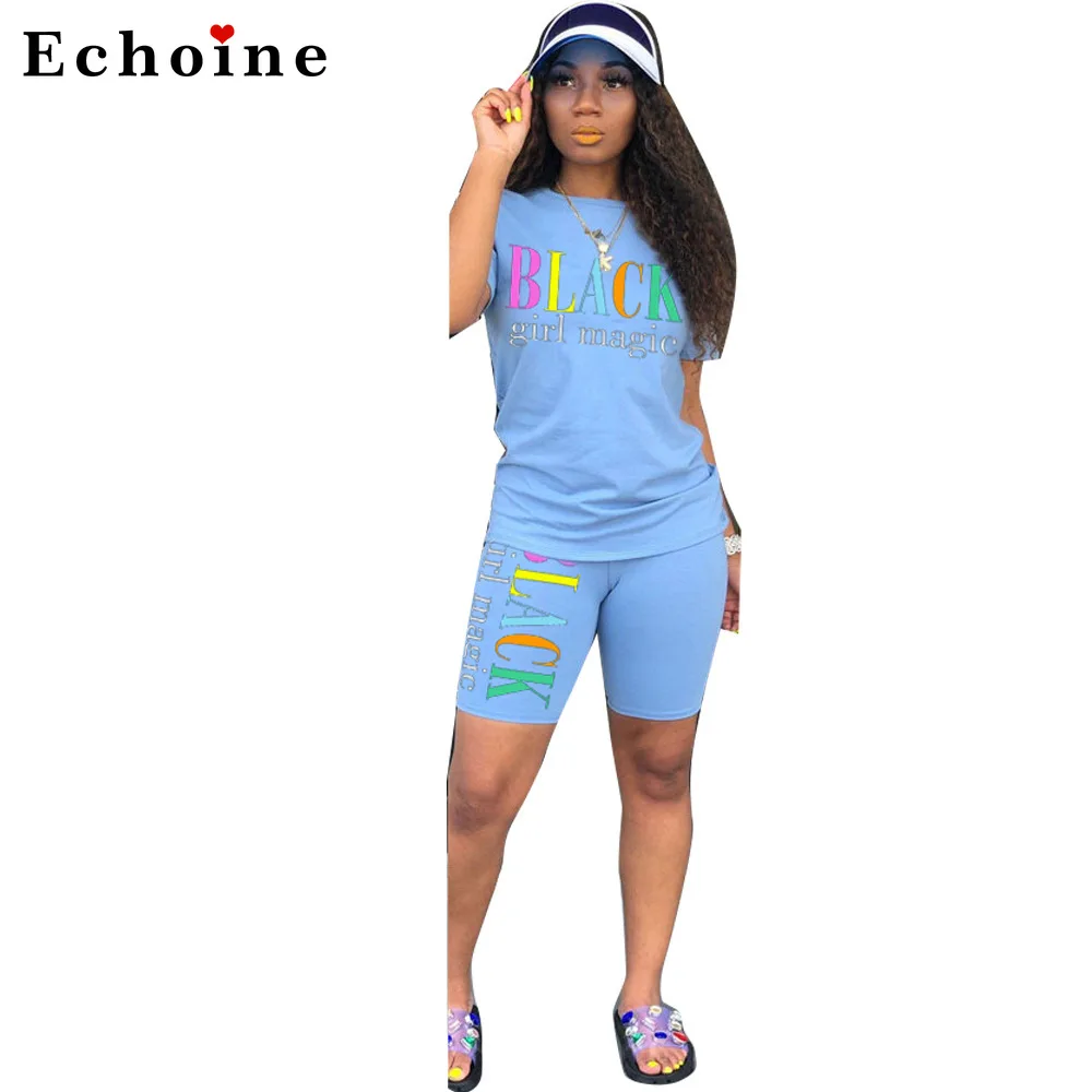 Женский комплект из 2 предметов Повседневная футболка с буквенным принтом