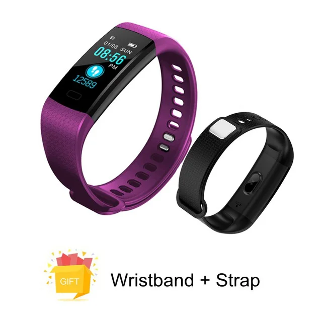 Purple with Strap Bluetooth умный Браслет цветной экран Y5 C браслет с монитором сердечного ритма измерение кровяного давления фитнес-трекер Smart - Цвет: Purple with Strap