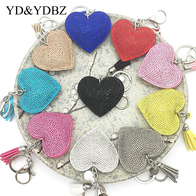 Брелок ручной работы Женский милый брелок кольцо стразы сердце подарок 10 цветов