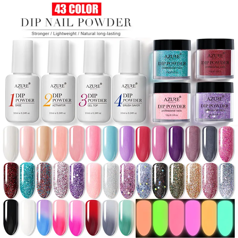 Лазурная красота 47 шт/партия Полный Цвет погружающийся порошок Набор ногтей