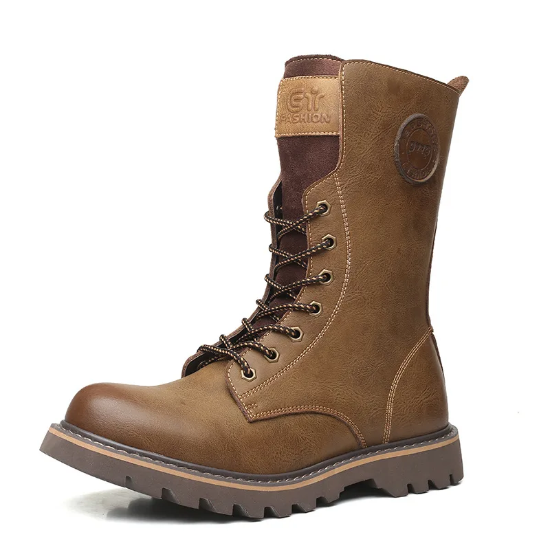 winter Retro genuine Leather Martin boots men shoes quality Hiking boots sports sneakers man lace up boots men footwear - Цвет: Khaki