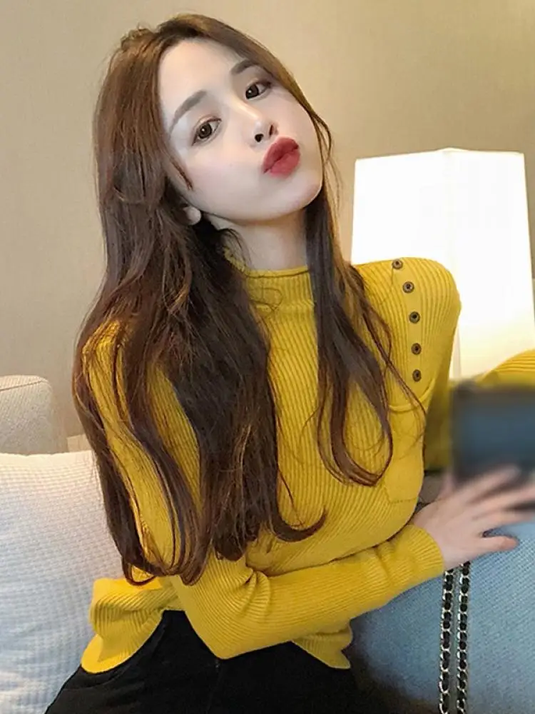 

Autumn New Style Ladies Korean Fashion Slim Fit Long-Sleeved Thin Half-High Neck Sweater