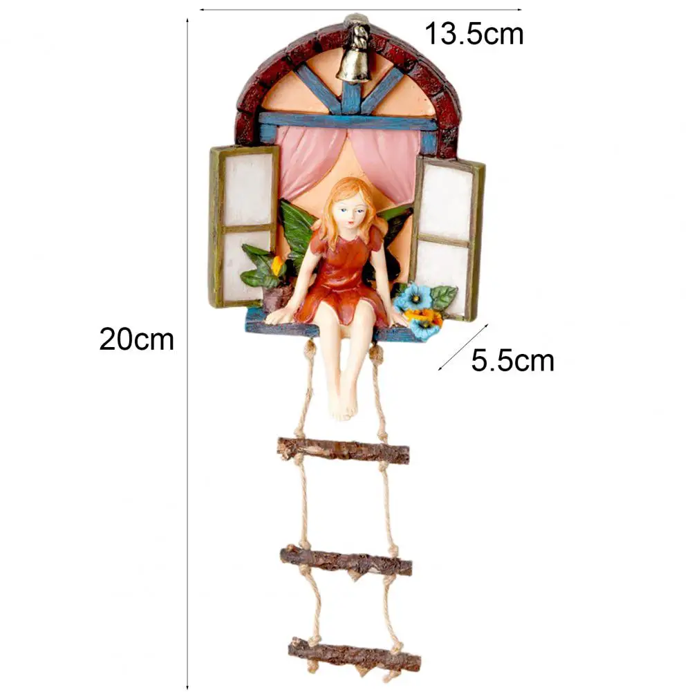 

Hanging Tree Sculpture Fairy House with Ladder Home Statue Resin Window Door Garden Figurine for Patio cute yard ornaments