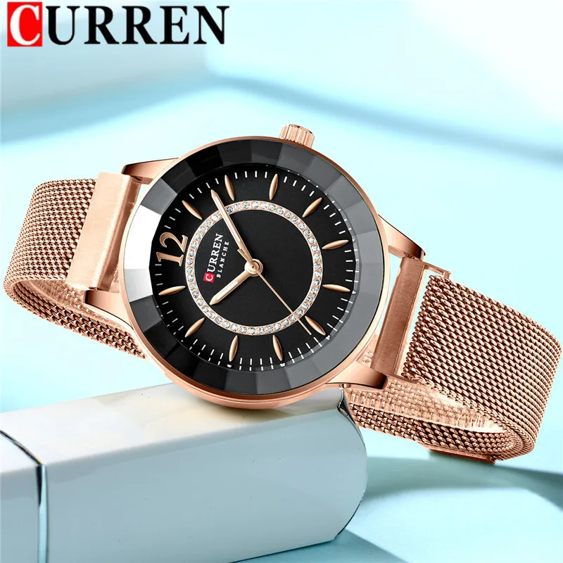 CURREN женские часы Топ бренд класса люкс золотые водонепроницаемые сетка браслет