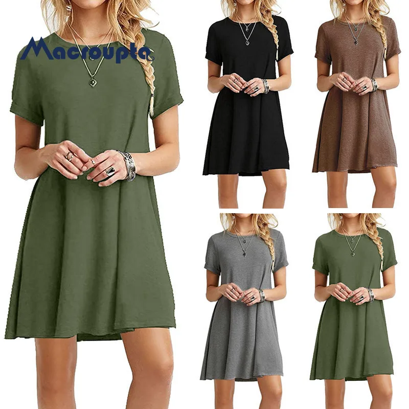 

Новинка, Стильная летняя женская футболка с короткими рукавами и большим Размеры M-2XL однотонные Цвет платье с круглым вырезом и коротким ру...