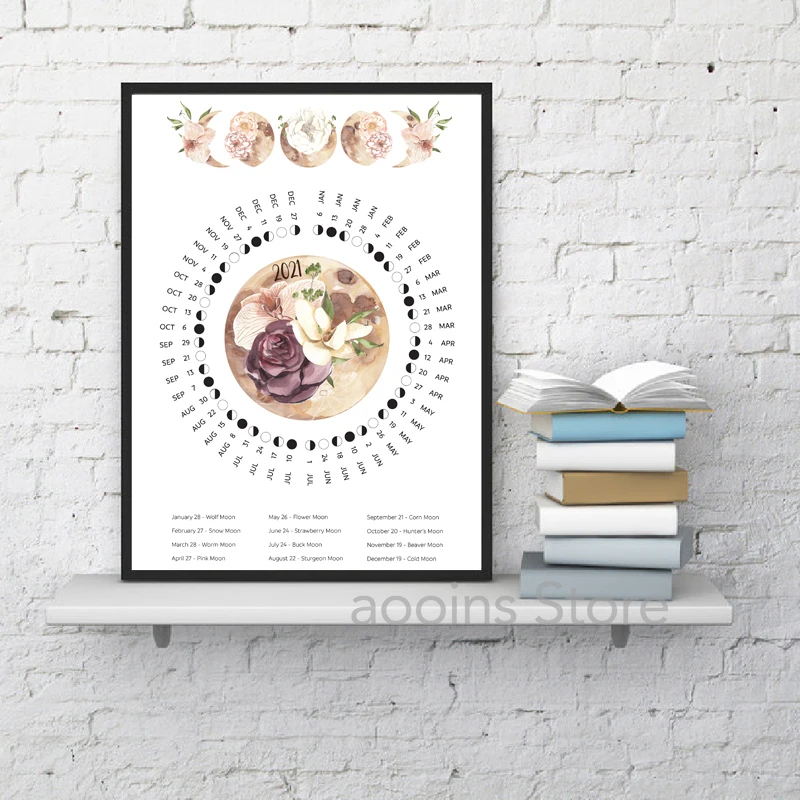 2021 г. фазы Луны календарь холст художественный плакат печать США и Европа графика