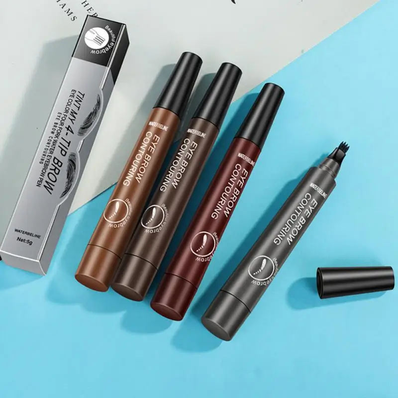 

Waterproof Natural Eyebrow Pen Four-claw Eye Brow Tint Makeup Three Colors Eyebrow Pencil Brown Black Grey Brush Cosmetics