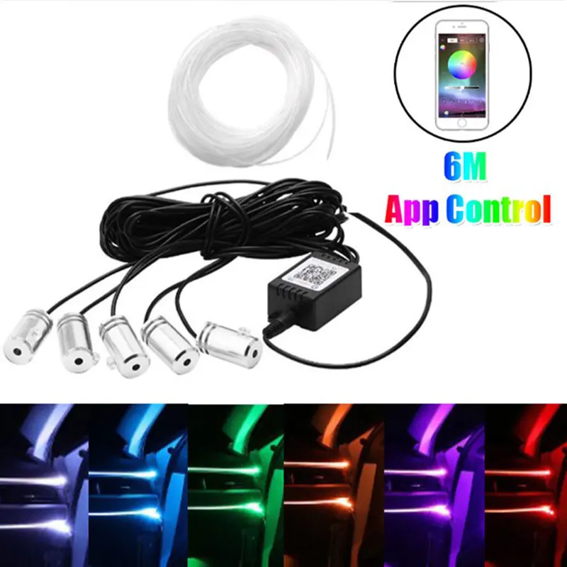 

6 м RGB светодиодный салона автомобиля волоконно-оптический Неон EL провода полосы светильник атмосфера приложение 6in1