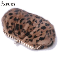 2020 new whole skin mink fur bags fashion dinner party clutch lady bag cross body with one shoulder leopard print camouflage