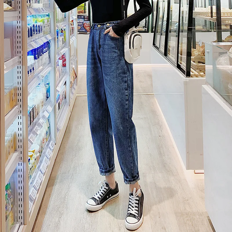 

Casual Denim Pants Blue Womens Harem Denim Cropped Pants 2021 Spring Jeans Slimming New Fashion Jeans Trousers Lady Good Quality