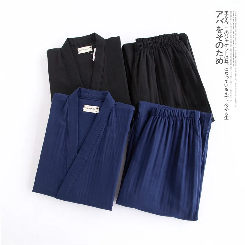 Мужское Новое хлопковое газовое кимоно пижамный комплект весна-лето Yukata
