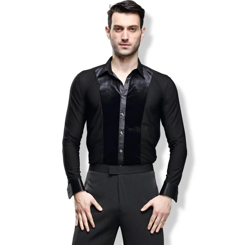 men's modern dance latin dance shirt tango ballroom top dance costume 2021