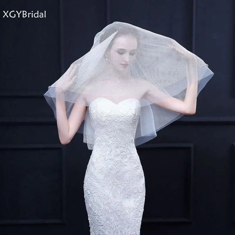 

Фата свадебная двухслойная цвета слоновой кости, пикантная короткая Тюлевая с гребнем, свадебные аксессуары, головной убор для невесты