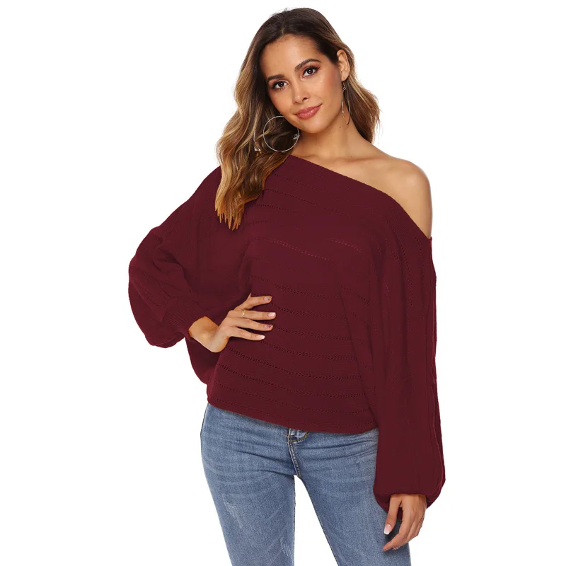 Женский трикотажный пуловер PGSD однотонный свободный свитер с вырезом лодочкой