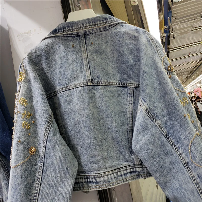 Куртка женская джинсовая короткая свободного покроя верхняя одежда из денима в